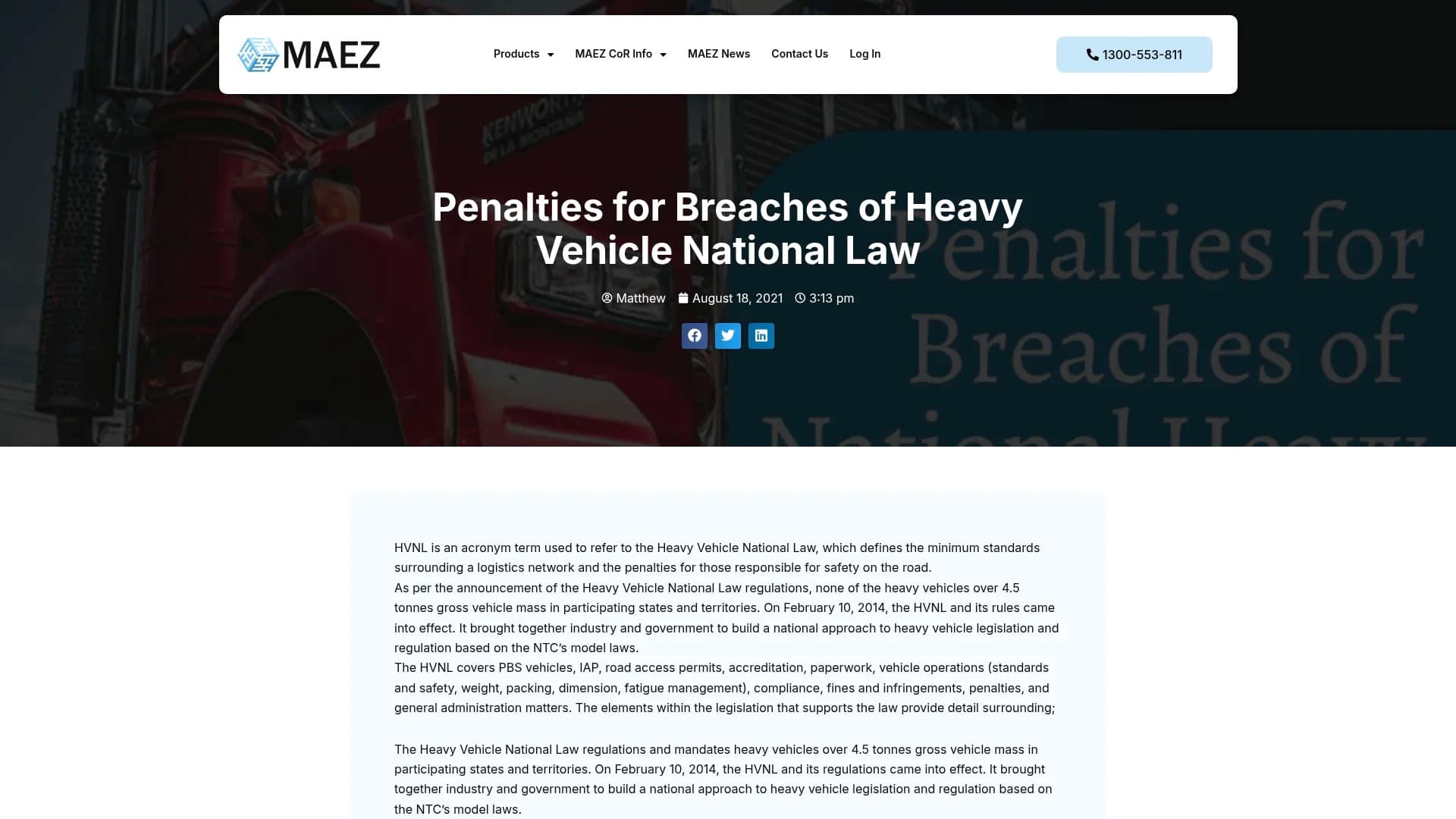 MAEZ legacy graphic: screenshot gen 965 maez.com .au penalties for breaches of heavy vehicl 1764291112188