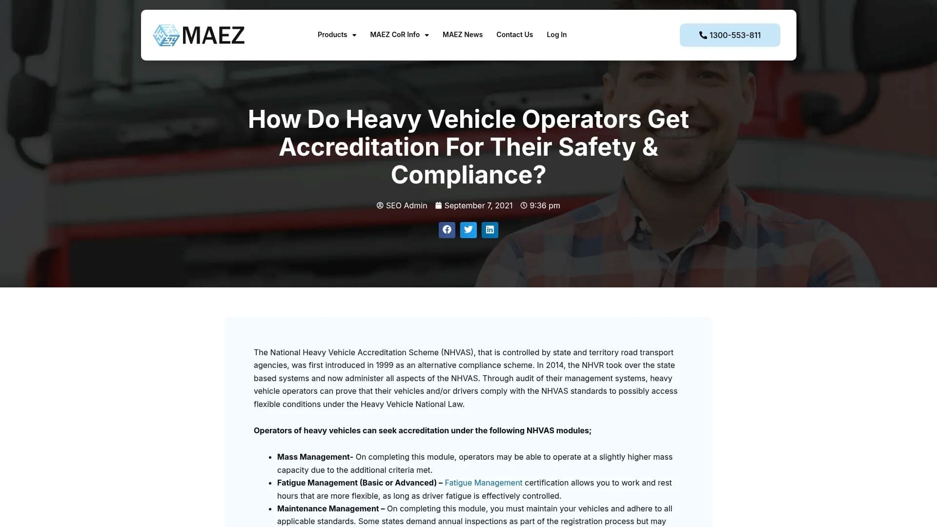 MAEZ legacy graphic: screenshot gen 1021 maez.com .au heavy vehicle operators and accreditat 1764768270839