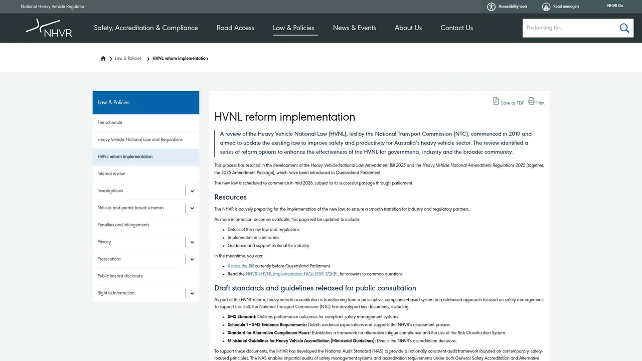 MAEZ graphic: screenshot gen 916 www.nhvr .gov .au law policies hvnl reform implement 1763944315832