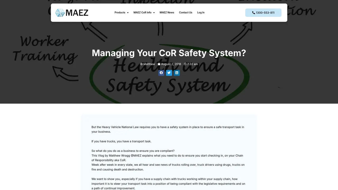 MAEZ graphic: screenshot gen 921 maez.com .au cor safety system 1763956897767