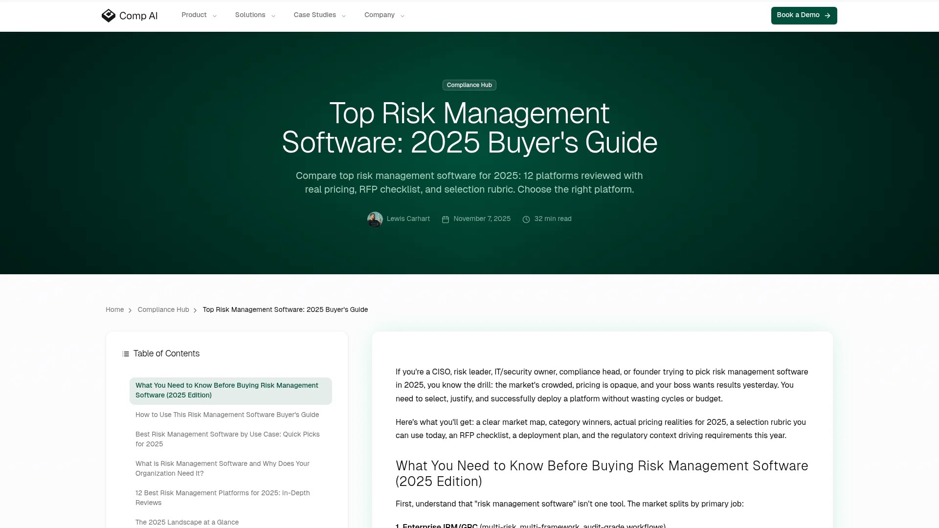 Screenshot of https://trycomp.ai/top-risk-management-software