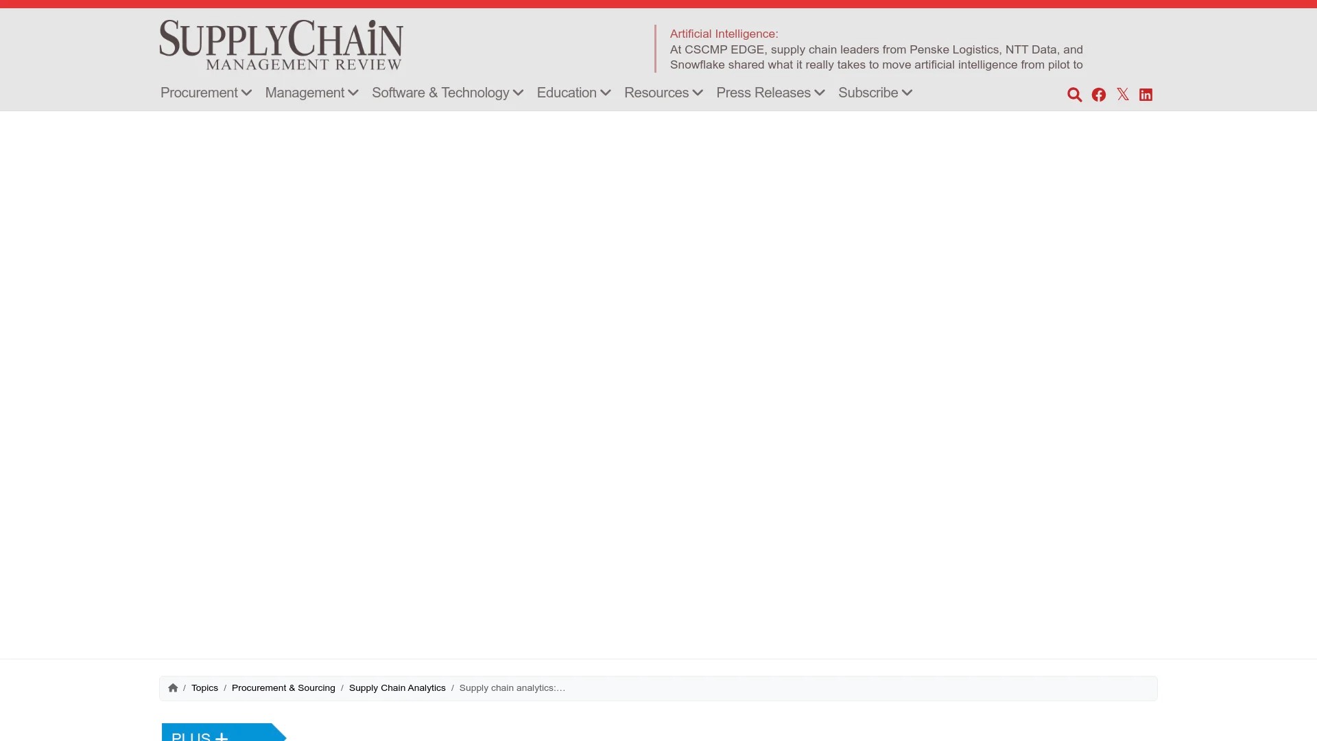 Screenshot of https://www.scmr.com/article/supply-chain-analytics-trends-benchmarks-and-business-impact