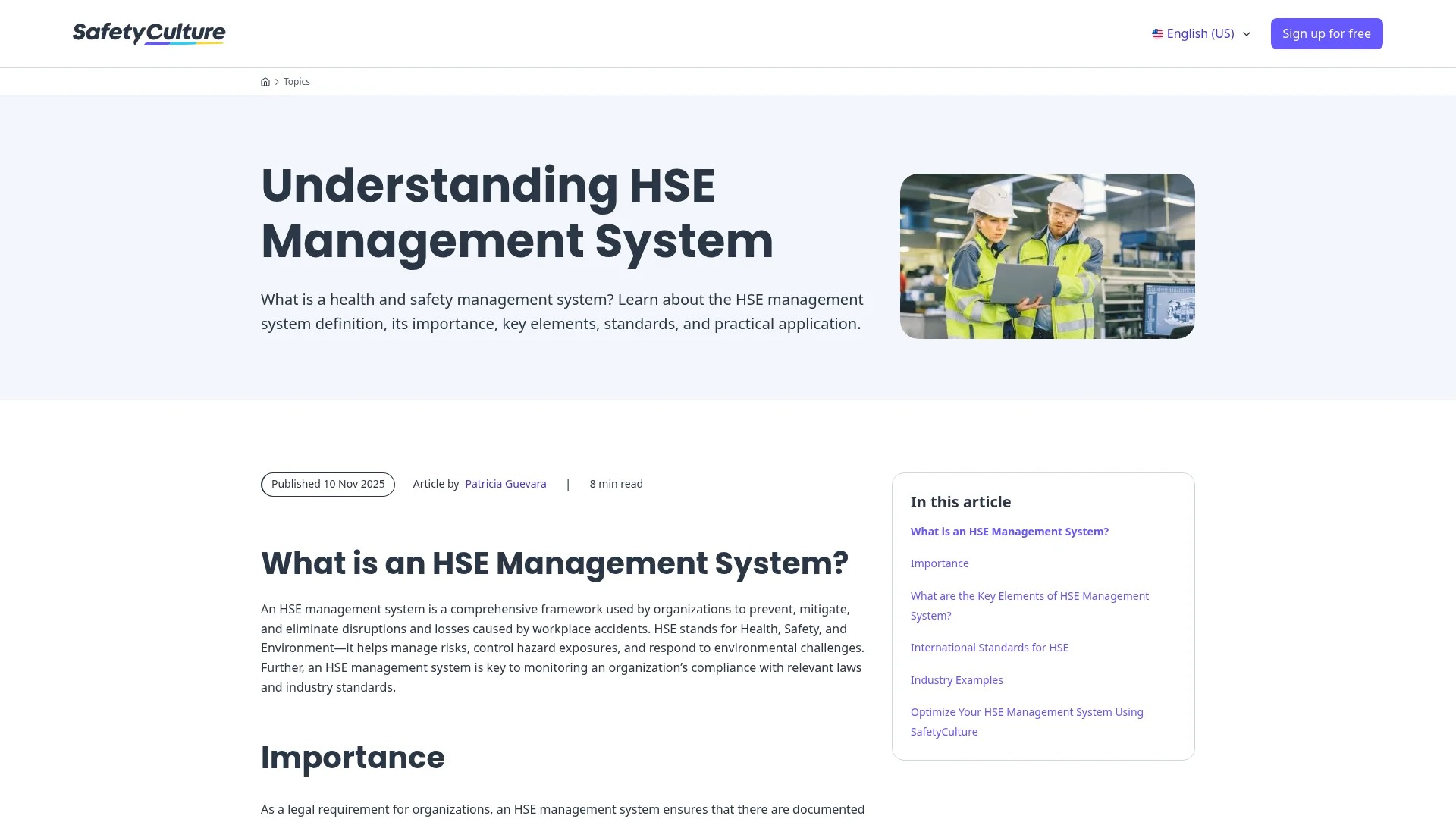 Screenshot of https://safetyculture.com/topics/hse-management-system