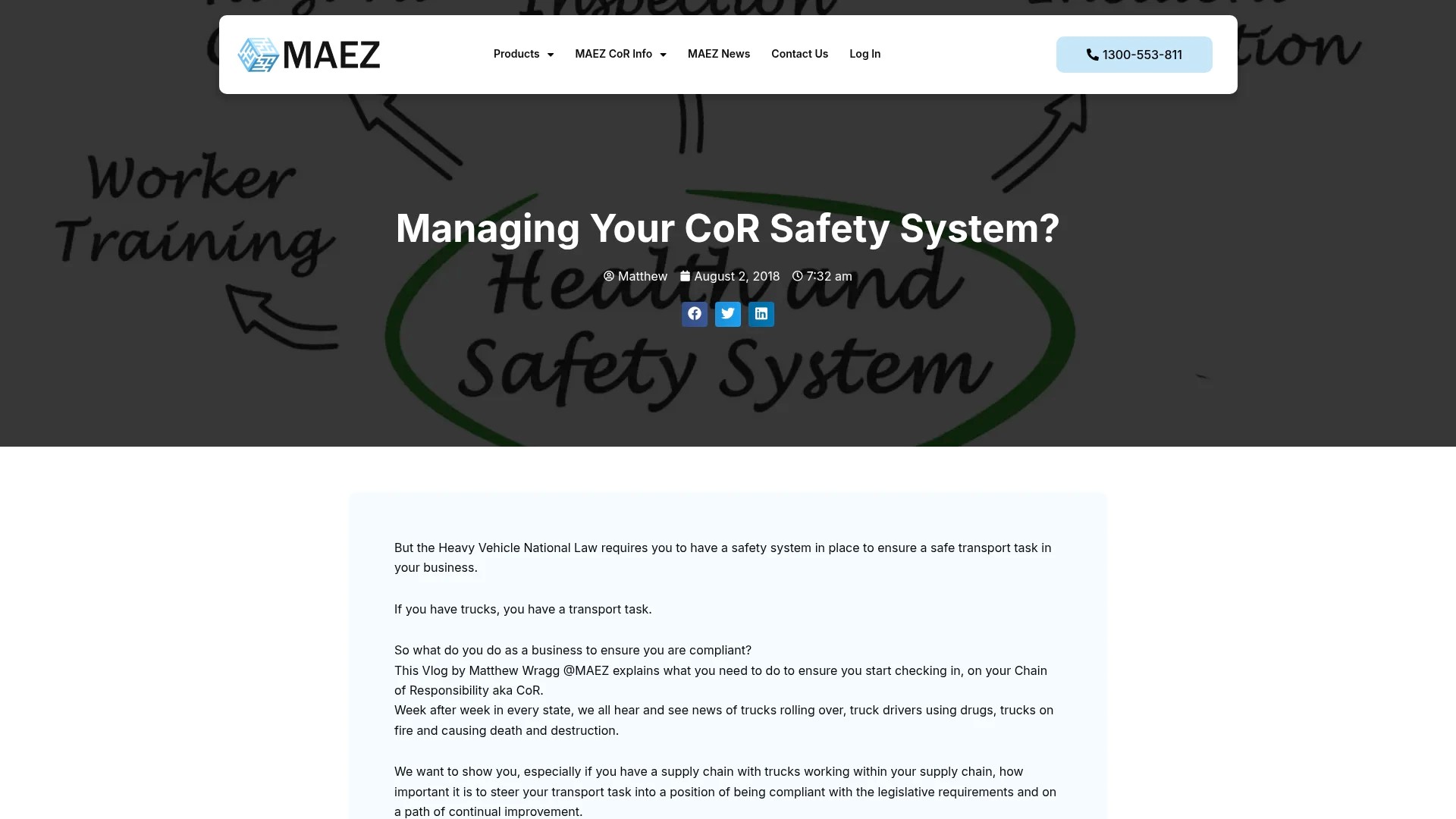 Screenshot of https://maez.com.au/cor-safety-system/