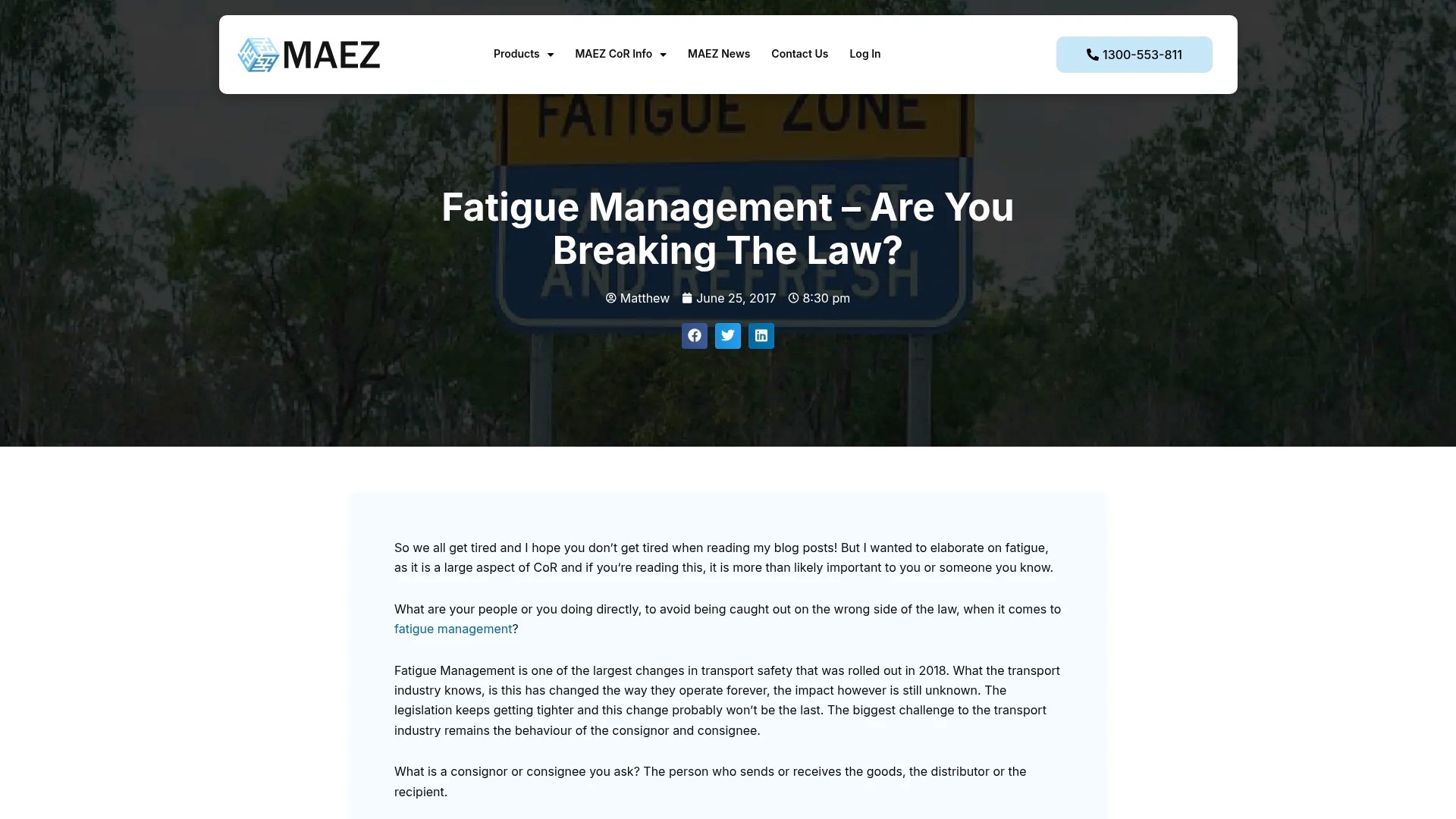 Screenshot of https://maez.com.au/2017-6-30-fatigue-are-you-breaking-the-law/