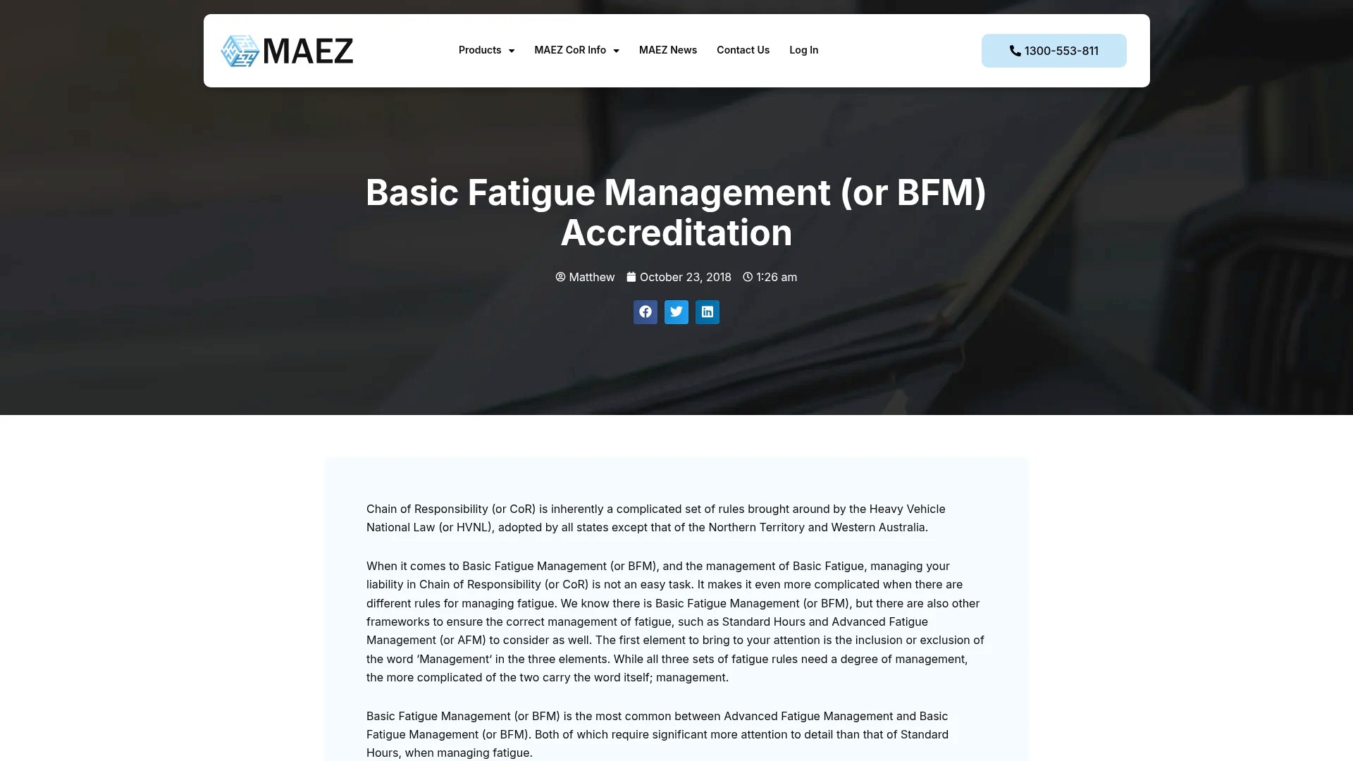 Screenshot of https://maez.com.au/basic-fatigue-management-or-bfm-accreditation/
