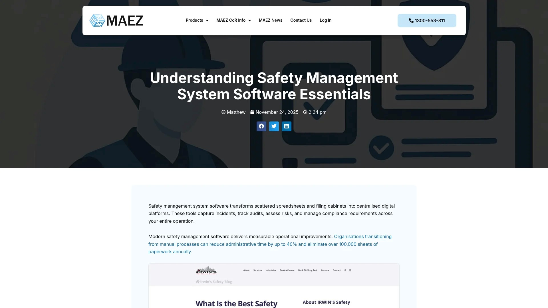 Screenshot of https://maez.com.au/understanding-safety-management-system-software-essentials/