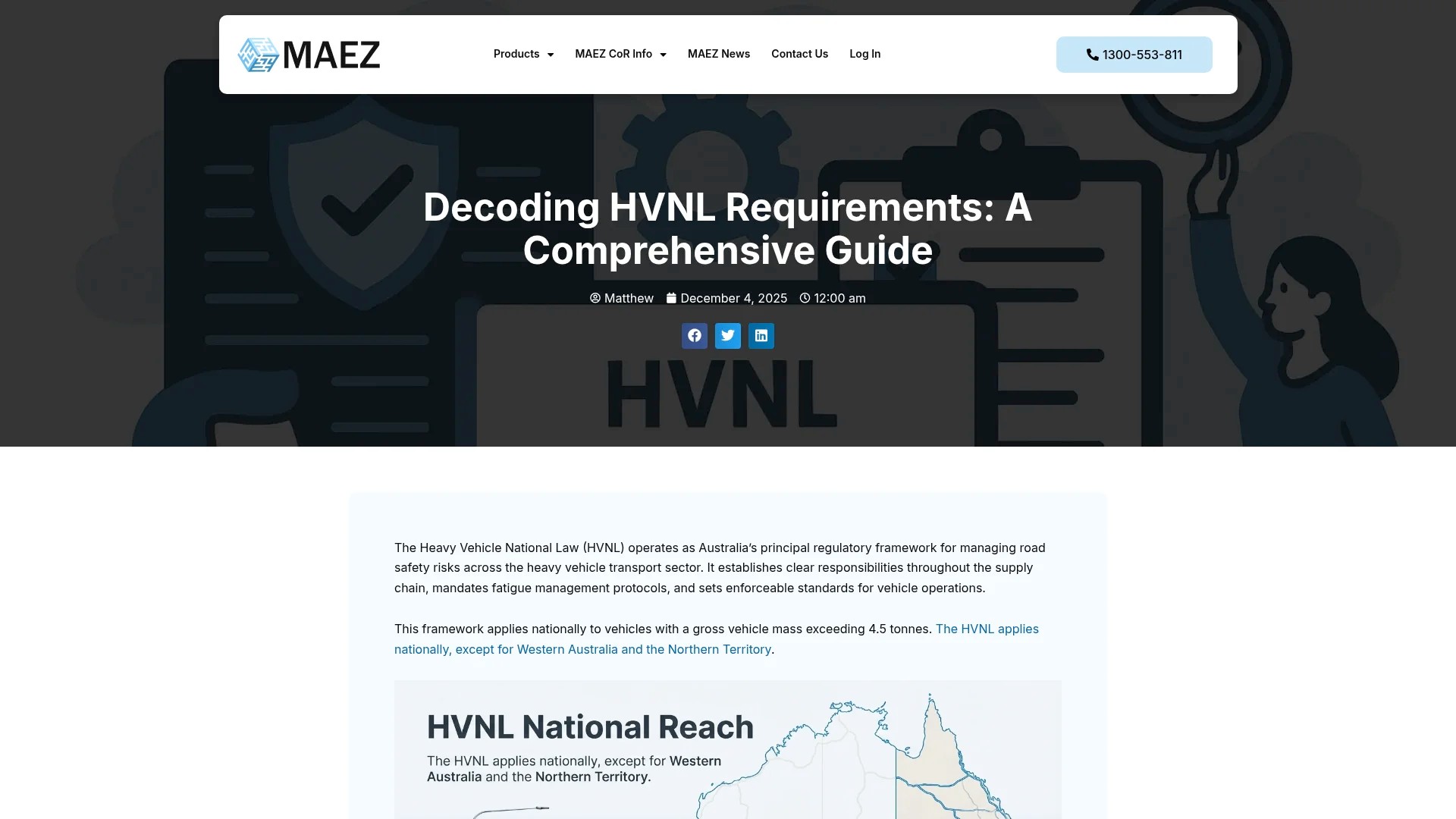 Screenshot of https://maez.com.au/decoding-hvnl-requirements-a-comprehensive-guide/