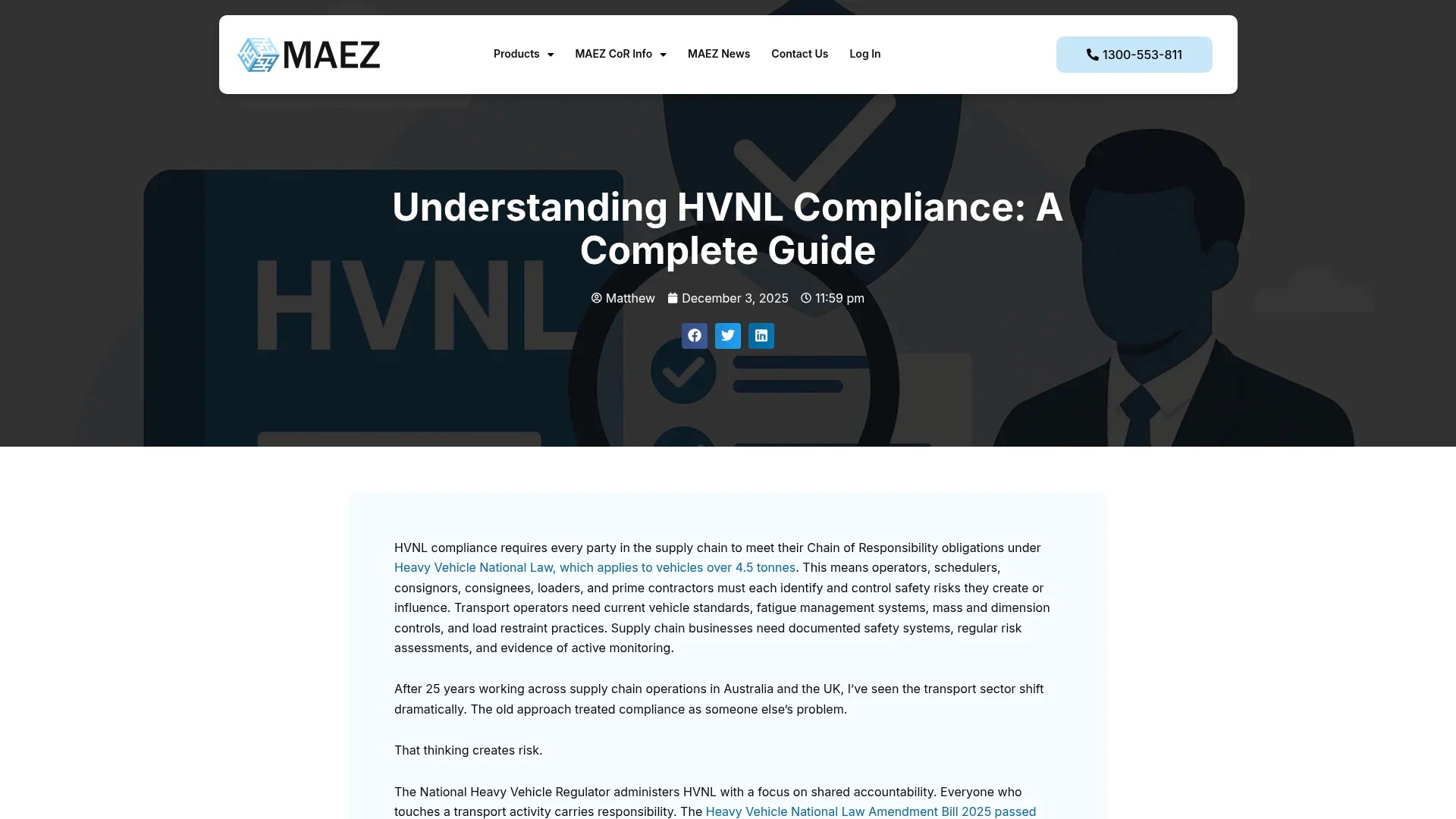 Screenshot of https://maez.com.au/understanding-hvnl-compliance-a-complete-guide/